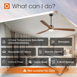 72 inch Ceiling Fans with Lights and Remote Control, Reversible, 3 Wood Blades, 6 Speeds, 3CCT Dimmable, Noiseless, Indoor/Outdoor Black Walnut Ceiling Fan - 8