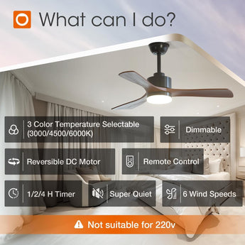 42" Ceiling Fan with Light & Remote, 3 Wood Blades, 6 Speeds, 3CCT Dimmable, Reversible, Quiet – Indoor/Outdoor Black Walnut - 4