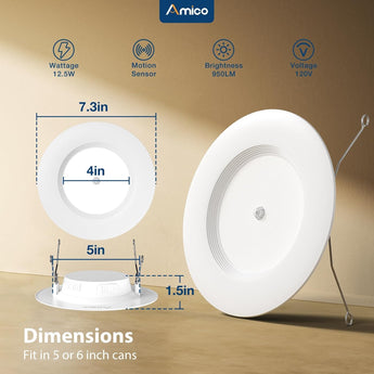 5/6 Inch Motion Sensor Recessed LED Lighting, Selectable CCT, 950 Lumens - 10