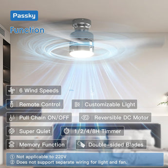 52" Low Profile Flush Mount Ceiling Fan with Light, Remote & Pull Chain, 5CCT Dimmable, Reversible, Quiet - 6