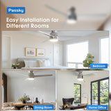 52" Low Profile Flush Mount Ceiling Fan with Light, Remote & Pull Chain, 5CCT Dimmable, Reversible, Quiet - 5