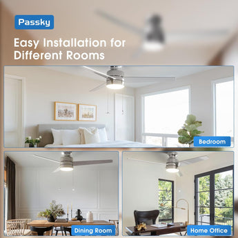 52" Low Profile Flush Mount Ceiling Fan with Light, Remote & Pull Chain, 5CCT Dimmable, Reversible, Quiet - 5