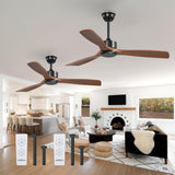 2 Pack 52 inch Ceiling Fan No Light, Black Ceiling Fans with Remote Control, Reversible, 3 Wood Blades, 6 Speeds, Noiseless,without Light for Indoor/Outdoor Use - 1