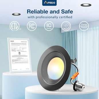 6 Inch LED Recessed Lighting, Dimmable, Retrofit Can Light with Baffle Trim, Selectable CCT, 950 Lumens - 7