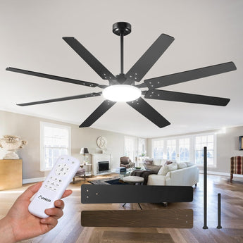 72" Large Ceiling Fan with Light & Remote, 3CCT Dimmable, Quiet – Modern Black, Indoor/Outdoor - 2