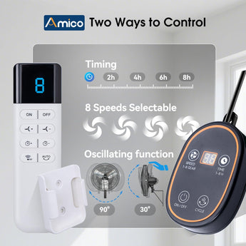 Amico Industrial Wall Mount Fan with Remote Control, DC Motor, 8 Speeds, 8690 CFM High Velocity, Oscillating Shop Fan with Timer for Gym, Patio,Garage, Outdoor - 3