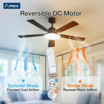 Amico 52" Downrod Mount Smart Ceiling Fan with Light, 3CCT Dimmable, 6 Speeds, Reversible DC Motor, Remote APP Alexa Control, Quiet for Home Bedroom Living Room, Black - 5