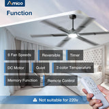 72 Inch Ceiling Fans with Lights and Remote, Black/Walnut Indoor/Outdoor Ceiling Fan with 6 Speed, Reversible DC Motor, 3CCT, Dimmable, Noiseless modern ceiling fan for Bedroom, Living Room, Patio - 5