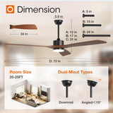 72 inch Ceiling Fans with Lights and Remote Control, Reversible, 3 Wood Blades, 6 Speeds, 3CCT Dimmable, Noiseless, Indoor/Outdoor Black Walnut Ceiling Fan - 4