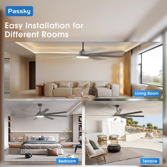 80" Modern Ceiling Fan with Light & Remote – Reversible, Dimmable 3CCT, Quiet Black Fan for Bedroom, Living Room, Patio & Outdoor - 6