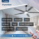 62 Inch Ceiling Fans with Lights and Remote, Indoor/Outdoor Ceiling Fan with 6 Speed, Reversible DC Motor, 3CCT, Dimmable, Noiseless modern Black /Walnut - 5