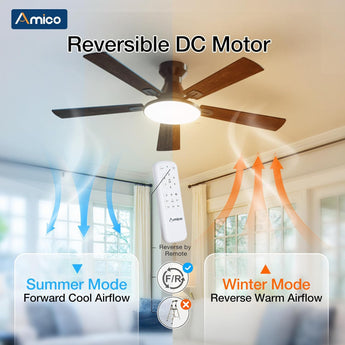 52" Flush Mount Smart Ceiling Fan with Light, Amico Reversible DC Motor, 3CCT Dimmable, 6 Speeds, Remote/APP/Alexa Control, Noiseless Black - 5