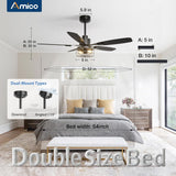 52 Inch Black Caged Ceiling Fan with Light, Remote Control 3CCT Dimmable Quiet Indoor Outdoor Fan - 3