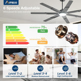 66 inch Ceiling Fans with Lights and Remote, 6 Speed Reversible DC Motor, 3CCT, Dimmable, Quiet, Timer Indoor/Outdoor - 5