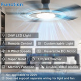 42" Low Profile Ceiling Fan with Light & Remote, Flush Mount, 3CCT Dimmable, Reversible, Quiet, DC Motor - 3