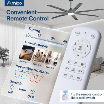 Amico 74 inch Ceiling Fans with Light and Remote, 6 Speed Reversible DC Motor, 3CCT, Dimmable, Quiet, Timer, Large Modern Ceiling Fan for Living room, Indoor/Outdoor - 4