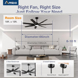 66 inch Ceiling Fans with Lights and Remote, 6 Speed Reversible DC Motor, 3CCT, Dimmable, Quiet, Timer Indoor/Outdoor - 6