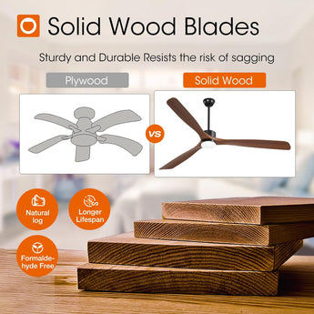 80 inch Ceiling Fans with Lights and Remote Control, Reversible, 3 Wood Blades, 6 Speeds, 3CCT Dimmable, Noiseless, Indoor/Outdoor Black Walnut Ceiling Fan for Bedroom Living Room Gazebo Patio - 5