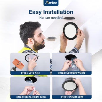 7 Inch Recessed LED Lighting, Slim Design, Selectable CCT, 1300 Lumens, Black Trim - 8
