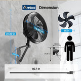 Amico Indoor/Outdoor Wall Mount Fan with Remote, Industrial Waterproof Oscillating Wall Mounted Fan, DC Motor 8 Speeds High Velocity for Garage, Patio, Gym, Warehouse - 4