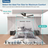 52" Flush Mount Ceiling Fan with Light, Remote, Low Profile, 3CCT Dimmable, Reversible, Quiet DC - 4