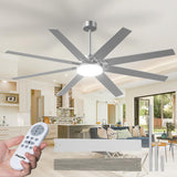 72" Large Ceiling Fan with Light & Remote, 3CCT Dimmable, Reversible, Quiet – Modern Nickel, Indoor/Outdoor - 1