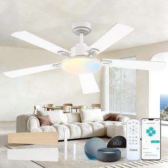 Amico 52" Downrod Mount Smart Ceiling Fan with Light, 3CCT Dimmable, 6 Speeds, Reversible DC Motor, Remote APP Alexa Control, Quiet for Home Bedroom Living Room, Black - 3