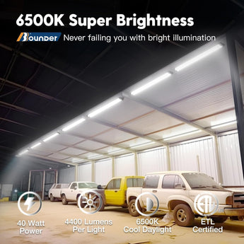 4FT Linkable LED Shop Light with Reflector, 4400LM, 6500K, 40W (250W), Surface & Suspension, Garage, Black - 2