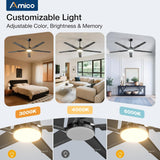 62 Inch Ceiling Fans with Lights and Remote, Indoor/Outdoor Ceiling Fan with 6 Speed, Reversible DC Motor, 3CCT, Dimmable, Noiseless modern Black /Walnut - 3