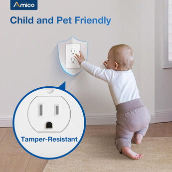 Amico-15A Duplex Tamper Resistant Decorator Outlet with Self-Grounding, Wall Plate & Screws, White-5