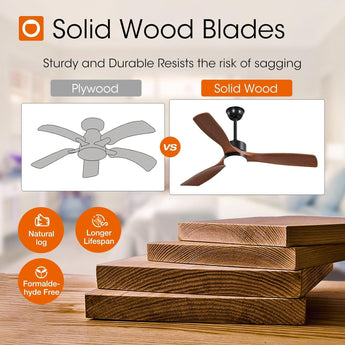 52" Ceiling Fan with Light & Remote, 3 Wood Blades, 6 Speeds, 3CCT Dimmable, Reversible, Quiet – Indoor/Outdoor Black Walnut - 3