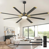 Amico 84 Inch Ceiling Fan with Light, Industrial Large Ceiling Fan with Quiet DC Motor, 8 Aluminum Reversible Blades, 6 - Speed Remote Control, Indoor/Outdoor Ceiling Fans for Porch/Garage/Shop, Black Visit the Amico Store - 1