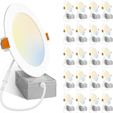 20 - Pack 6 Inch Canless LED Recessed Lights, Ultra - Thin 5CCT 2700K–6000K, 1200LM Dimmable, Junction Box, ETL - 1