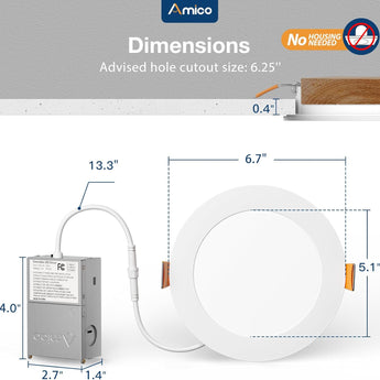6 Inch Recessed LED Lighting, Slim Design, Selectable CCT, 1050 Lumens - 11