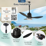 Amico 36" Outdoor Ceiling Fan with Light, IP65 Waterproof 3CCT 6 Speed Hanging Gazebo Fan, Remote Plug in for Patio Porch Garage, Black - 6