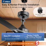 Amico 52" Modern Ceiling Fan with Light & Remote – Dimmable 3CCT, Quiet Black Fan for Living Room, Bedroom & Kitchen - 4