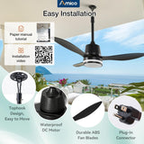 Amico 42 Inch IP65 Waterproof Outdoor Ceiling Fan with Light, 3CCT 6 Speeds Hanging Patio Fan with Remote Control, Plug in Design for Porch Pergola Garage Canopy, Black - 4