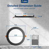 7 Inch Recessed LED Lighting, Slim Design, Selectable CCT, 1300 Lumens, Black Trim - 7