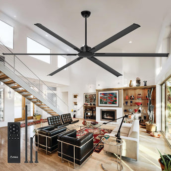 Amico 100 Inch Ceiling Fans Without Lights, Indoor/Outdoor Ceiling Fan with Remote Control, Reversible, 6 Blades, Noiseless, Industrial Black Ceiling Fan No Light for Patio, Porch, Garage, Shop - 1