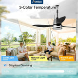 Amico 42 Inch IP65 Waterproof Outdoor Ceiling Fan with Light, 3CCT 6 Speeds Hanging Patio Fan with Remote Control, Plug in Design for Porch Pergola Garage Canopy, Black - 5