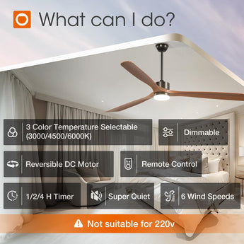 80 inch Ceiling Fans with Lights and Remote Control, Reversible, 3 Wood Blades, 6 Speeds, 3CCT Dimmable, Noiseless, Indoor/Outdoor Black Walnut Ceiling Fan for Bedroom Living Room Gazebo Patio - 7