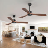 2 Pack 52 inch Ceiling Fan No Light, Black Ceiling Fans with Remote Control, Reversible, 3 Wood Blades, 6 Speeds, Noiseless,without Light for Indoor/Outdoor Use - 7