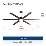 72 Inch Ceiling Fans with Lights and Remote, Black/Walnut Indoor/Outdoor Ceiling Fan with 6 Speed, Reversible DC Motor, 3CCT, Dimmable, Noiseless modern ceiling fan for Bedroom, Living Room, Patio - 17