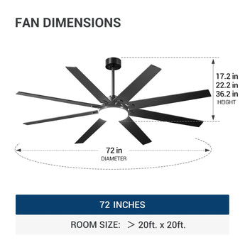 72" Large Ceiling Fan with Light & Remote, 3CCT Dimmable, Reversible, Quiet – Modern Nickel, Indoor/Outdoor - 17