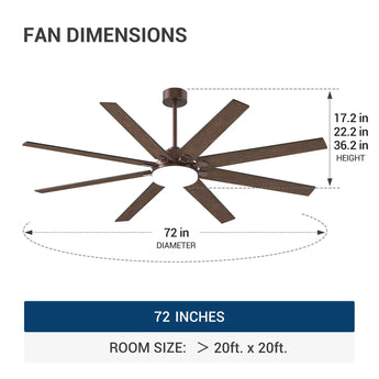 72" Large Ceiling Fan with Light & Remote, 3CCT Dimmable, Reversible, Quiet – Modern Nickel, Indoor/Outdoor - 23