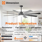 72" Large Ceiling Fan with Lights & Remote, Modern Black DC Ceiling Fan, Reversible, Dimmable 5CCT for Indoor/Outdoor Use - 4