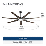 74 inch Ceiling Fans with Light and Remote, 6 Speed Reversible DC Motor, 3CCT, Dimmable, Quiet, Timer, Large Modern Ceiling Fan for Living room, Indoor/Outdoor - 17