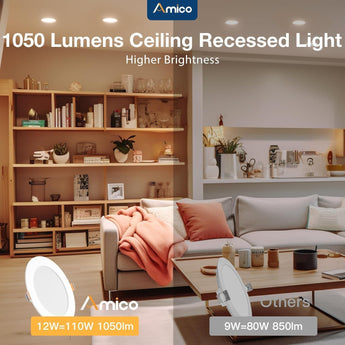 6 Inch Canless LED Recessed Light, Ultra - Thin 5CCT 2700K–5000K, 1050LM Dimmable Wafer Downlight with Junction Box, 12W (110W Eqv), ETL & FCC - 9