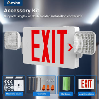 Amico 4 Pack Double - Sided Exit Sign with Emergency Lights, Two LED Adjustable Head with Battery Backup, ETL Certified, AC 120/277V, Commercial Emergency Lights Combo for Business - 7