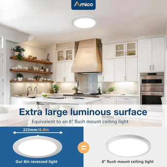 8 Inch Recessed LED Lighting, Slim Design, Selectable CCT, 1600 Lumens - 2